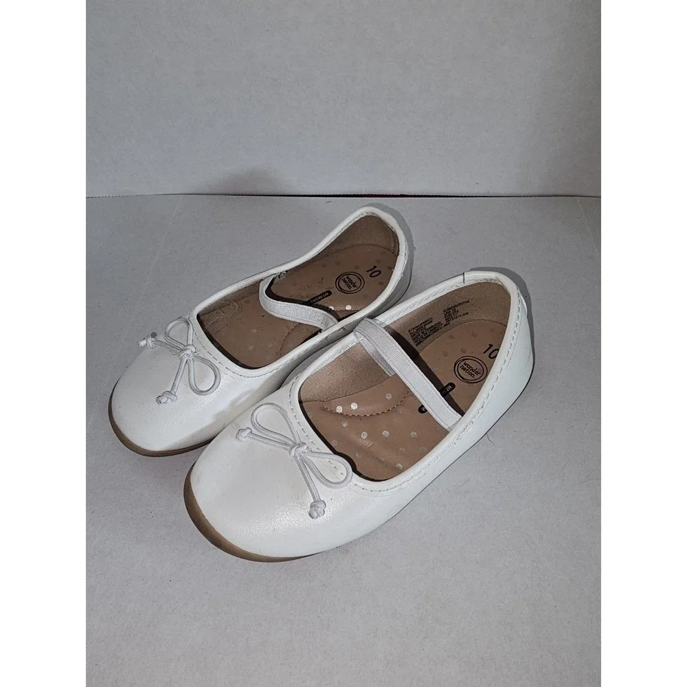 Wonder Nation Girls White Ballet Flats Size 10 Memory Foam‎ Dress Shoes
